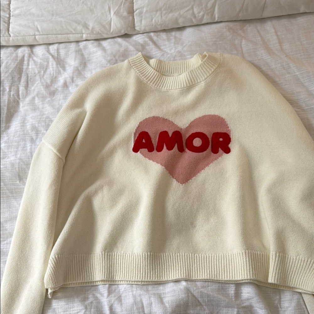 Jessica Simpson Red Heart Cream Crew Neck Sweater